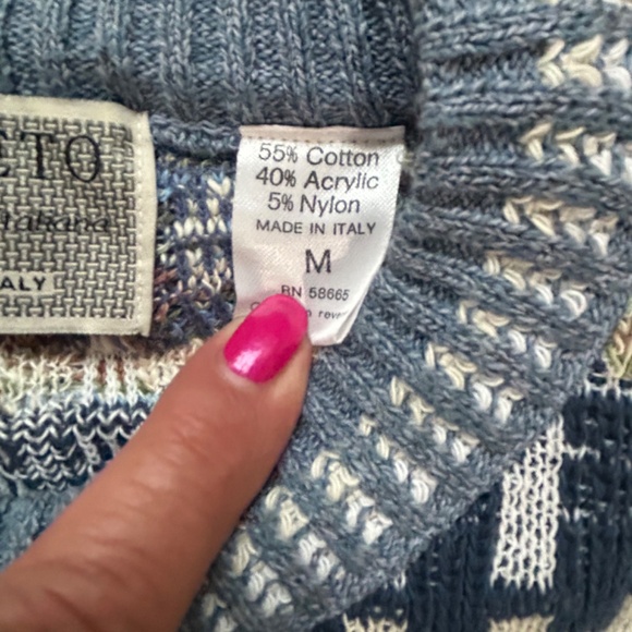 Segreto Grandpa Sweater Lightweight Long Sleeve M Blue Geometric Knit - Picture 4 of 5